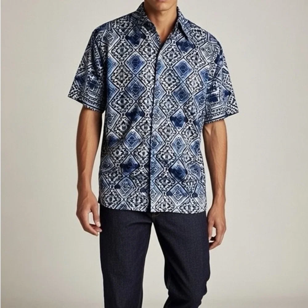 Hurley Men's Geometric Tribal Hawaiian Button down shirt Large